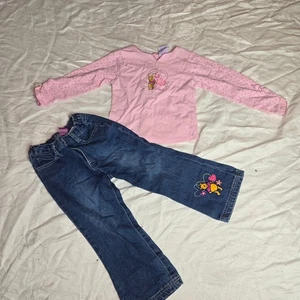Mädchen Disney Winnie Puuh 3T Langarm Rosa Shirt Denim Jeans 2 Stück - Bild 1 von 5