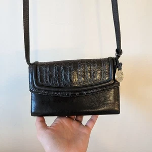 VTG Brahmin Women's Black Leather Crossbody Wallet Bag All in One Purse - Picture 1 of 14