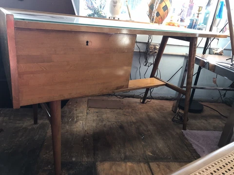 Swedish Maple 60” Glass Top Desk Edmond Spense Cover