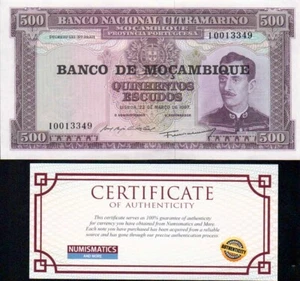 Mosambik 1967 500 Escudos Stempelglanz P-118a USA Verkäufer COA - Bild 1 von 2