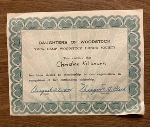 1954 CVJM Camp Honor Society Daughters of Woodstock Membership Certificate A9 - Bild 1 von 12