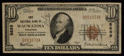 Fr 1801-1 $10 1929 National Bank Note Wauwatosa WI US - Ch 8690  AU/UNC - CA1216 - Image 1 of 2