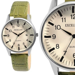 Herrenuhr Männer Silber Grün schlicht schick Kunstleder Armband Datum 29/268 NEU - Bild 1 von 5