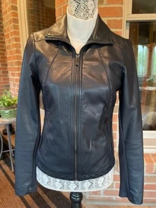 Kenneth Cole Reaction Navy Blue Soft Faux Leather Moto Jacket Full Zip XS - Bild 1 von 14