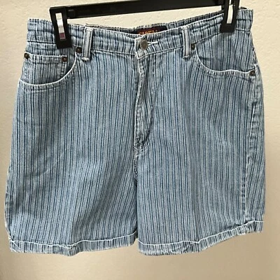 Vintage Women’s Faded Glory Blue White Stripes Cotton Cuffed Shorts Size 9/10 GU - Image 1 of 4