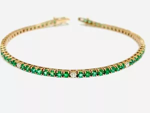 Bracciale tennis smeraldi 5.10 ct e diamanti 0.50 ct in oro rosa 18 kt - Foto 1 di 11