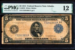Fr.867B 1914 $5 ATLANTA "TYPE B FACEPLATE" FRN + ONLY 12 KNOWN PMG 12 VERY RARE - Picture 1 of 2
