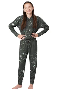 Justice Girls Pajamas Gray Size 12/14 Blanket Sleeper Hood Button Front Pocket - Picture 1 of 8