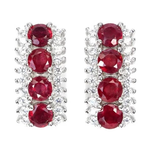 925 Sterling Silver Earrings Round Ruby 4mm Simulated Cz Gemstone Jewelry - Picture 1 of 10