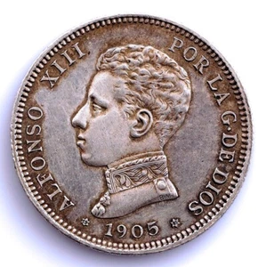 Spain-Alfonso XIII. 2 Pesetas 1905*19-05 SMV Madrid. EBC/EBC Plata 10 g. - Imagen 1 de 2