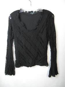 Jethro Damen schwarze Langarm Bluse/Top Spitze Größe L W-35 - Bild 1 von 8