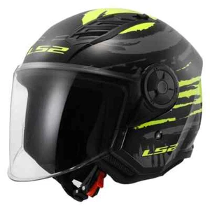 CASCO JET LS2 OF616 AIRFLOW II 2 BRUSH NERO GIALLO LUCIDO INTERNO REMOVIBILE - Picture 1 of 9
