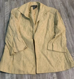 Lafayette 148 New York Women’s Beige 100 % Linen 3/4 Sleeve Open Front Blazer 10 - Picture 1 of 12