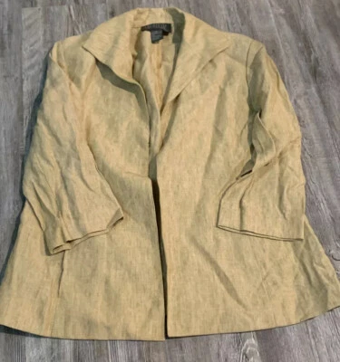 Lafayette 148 New York Women’s Beige 100 % Linen 3/4 Sleeve Open Front Blazer 10 - Image 1 of 4