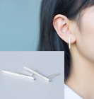 S925 Sterling Silver Bar Round Square Stick Line Stud Earrings Minimalist Pe18