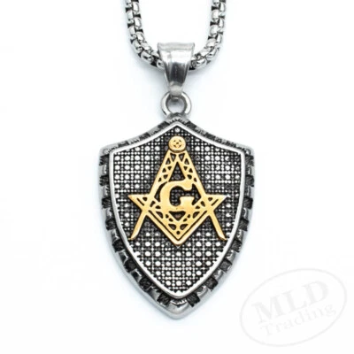 Collar Colgante Acero Inoxidable Masónico Francmasón G Brújula Escudo 4 Colores Foto 1 de 4