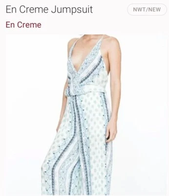 Mono para mujer sin mangas verano boho correa de espagueti L azul blanco en crema Foto 1 de 4