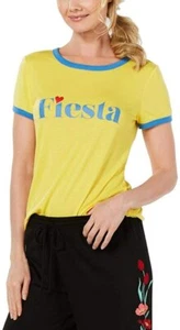 Jenni Sleepwear Fiesta Short Sleeve Ringer Pajama Top Sleep T-Shirt Yellow SMALL - Picture 1 of 1