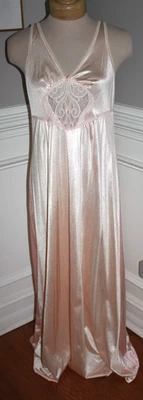 Camisón largo vintage Texsheen rosa melocotón 100 % nailon lencería encaje M satinado Foto 1 de 4