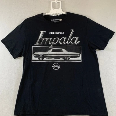 Camiseta de algodão gráfica oficial Chevrolet Impala masculina carro clássico GM preta GG - Imagem 1 de 4