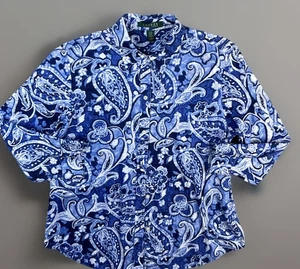 Vintage Lauren Ralph Lauren Top Paisley 3/4 Sleeve Button Up Women Sz L - Picture 1 of 7