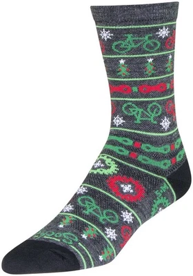 SockGuy Wool Ride Merry Crew Socks - 6", Gray/Red/Green, Small/Medium - Image 1 of 2