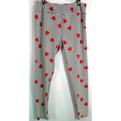 Leggings LuLaRoe TC Blanco y Negro Rayas con Corazones Rojos  Foto 1 de 3