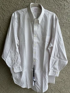 Brooks Brothers Mens Button Down Shirts 17-2/3 Traditional Fit White Check NEW - Picture 1 of 3