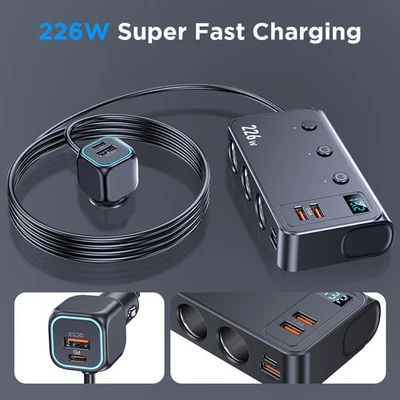 LED Verteiler Dose Zigarettenanzünder USB TypeC Steckdose Mehrfachstecker 12/24V - Bild 1 von 4