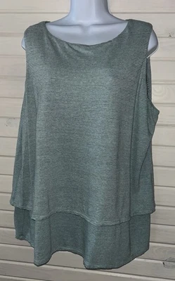 Tanque relajado Purejill J Jill talla PLUS 2X verde a rayas lino modal capas usado en excelente estado Foto 1 de 4