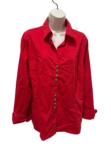Cato Woman Plus Sz 18/20W Red Long-sleeve Button-up Stretch Blouse Silver Button - Picture 1 of 4