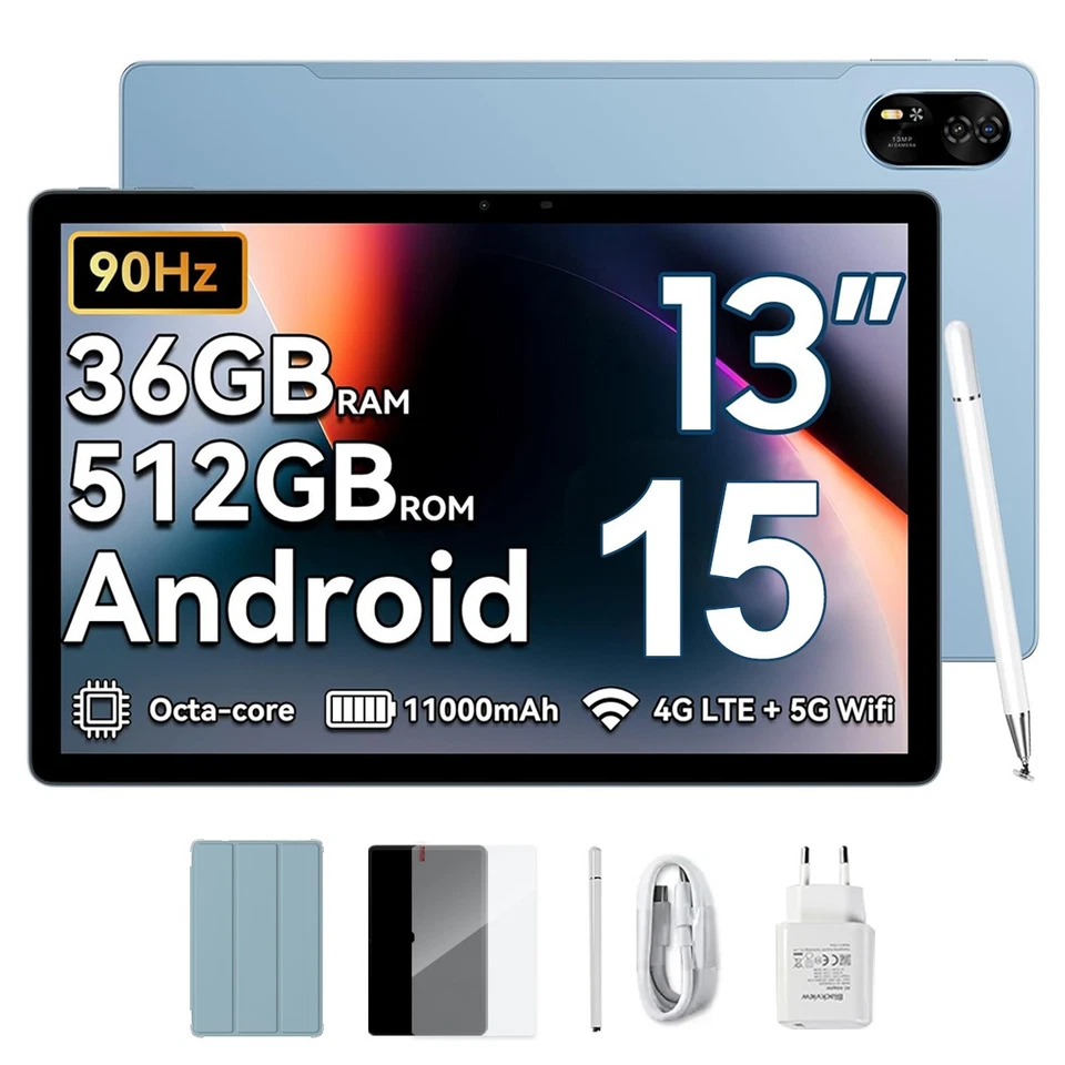 Blackview Mega 8 4G Android Tablet 13 Zoll 36GB+512GB 11000mAh NETFLIX Gemini AI - Bild 1 von 4