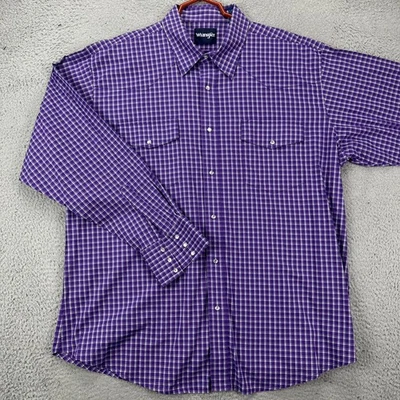 Camisa Wrangler Western Para Hombres 2XL Púrpura Cuadros Perla A Presión Vaquero Rodeo Solapa Bolsillo Foto 1 de 4