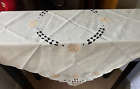 PRETTY VINTAGE CREAM POLYESTER TABLECLOTH ~ 34'' x 34'' APPLIQUE EMBROIDERY