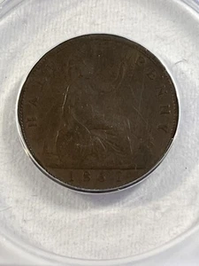 1861 Great Britain Half Penny Half over Halp Graded VG 10 by ANACS - Picture 1 of 5