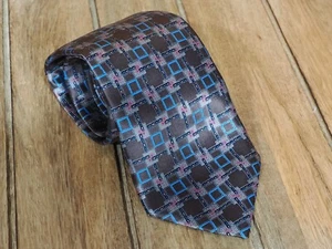 Cesare Casadonte skurrile braune und blaue Seidenkrawatte mit geometrischem Muster hergestellt in Italien - Bild 1 von 2
