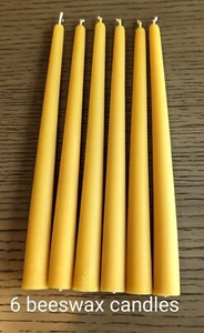 6 Candles PURE BEESWAX ( BEES WAX ) 9'' TAPER   HANDMADE BURNING TIME UP 7 HOURS - Picture 1 of 5