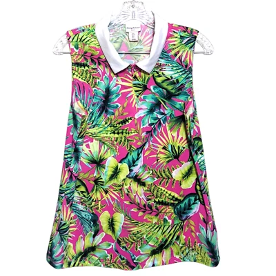 Tommy Bahama Golf Tennis 1/4 Zip Tropical Pink Floral Womens L Sleeveless Top - Image 1 of 4