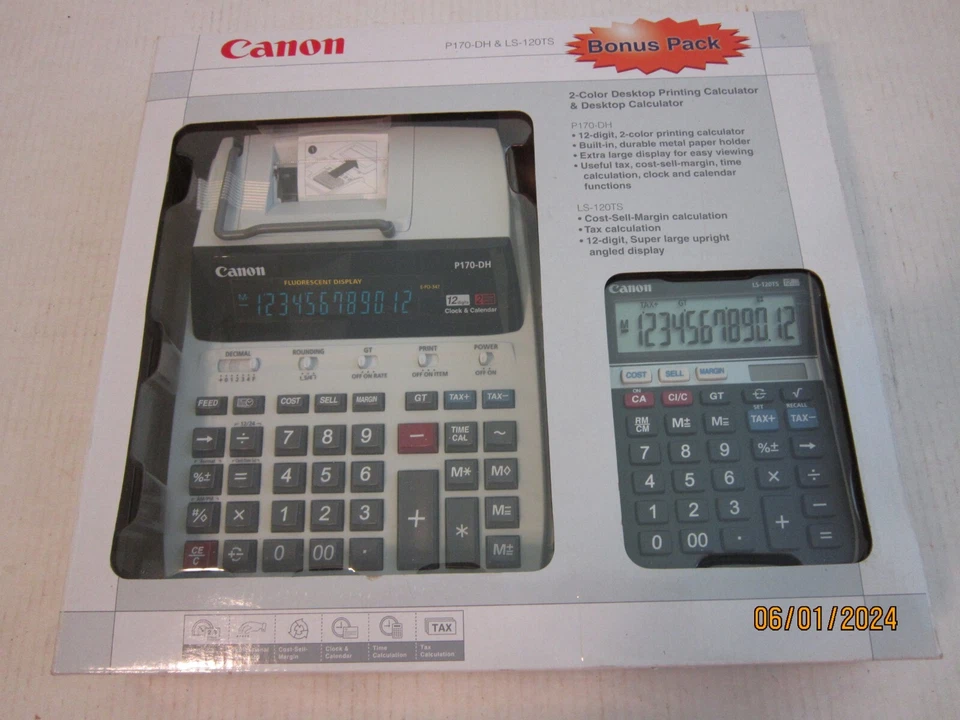 Canon Desktop Printing Calculator P170-DH 12 Digits/2 Color Print Bonus Pack NIB - Image 1 of 4