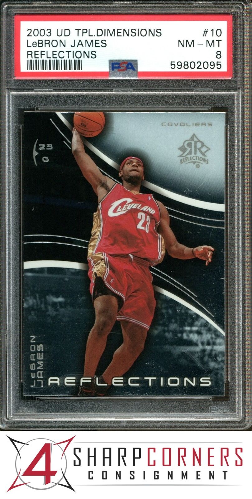 2003 UPPER DECK TRIPLE DIMENSIONS REFLECTIONS #10 LeBRON JAMES RC PSA 8