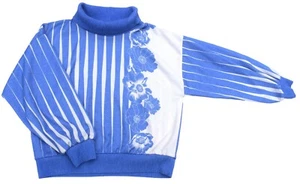 Vintage 80s Jumper Polo Roll Neck Blue White Striped Floral Retro Boho Indie 18 - Picture 1 of 1