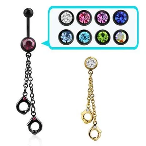 ❤ 1,6mm Bauchnabelpiercing Banane Kristall Handschelle Handcuff Belly - Bild 1 von 1