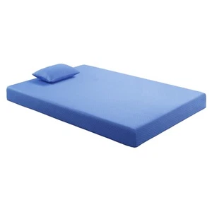 7" Full Size Memory Foam Mattress and Pillow Set, Blue, Breathable Double Layer - Picture 1 of 11