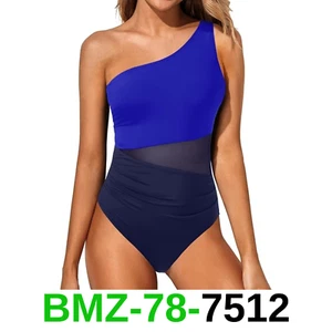 Yonique Women One Piece One Shoulder Swimsuit Tummy Control Bathing Suit Mesh, L - Picture 1 of 4