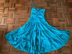 Minkpink turquoise blue tiered boho beach summer halter neck cotton dress 4 6 8 - Picture 1 of 8