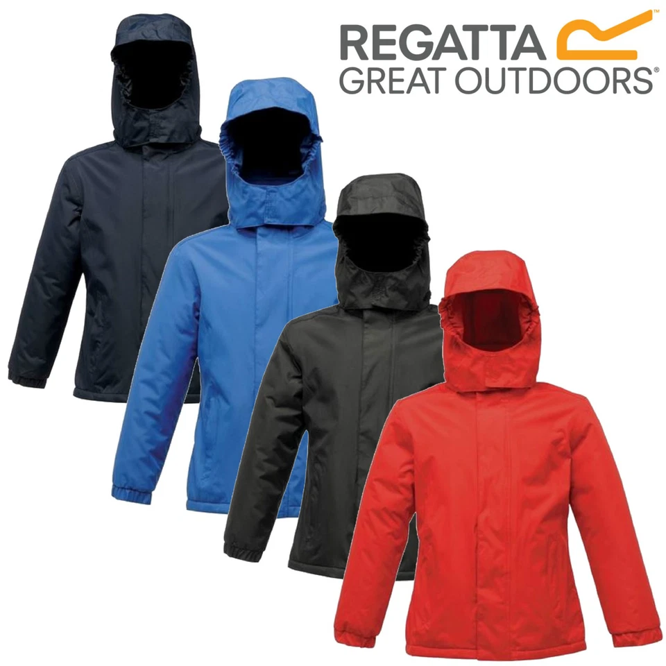 Regatta Waterproof Jacket Kids Boys Girls Childs Fleece Lined School Hooded Coat - Image 1 of 1