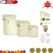 Reusable Produce Bags - Natural Mesh Cotton - Zero-Waste - Durable - 11 Pack