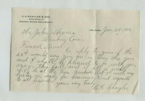 Vintage Letterhead CH SHAYLOR & SON 1916 Lee MA breeders Barred Rock Chickens - Picture 1 of 1