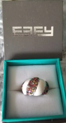 $999 EFFY Balissima Sterling silver Multi Color Sapphire cluster white band Ring - Image 1 of 4