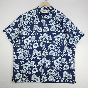 Hilo Hattie Hawaiian Shirt Mens 4XL Blue Floral Cotton Short Sleeve Button Up - Picture 1 of 11